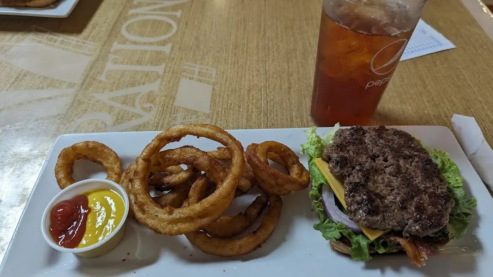 Burger and Onion Rings